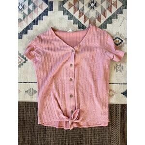 Weatherproof Vintage Pink Tie Front Knit Top Size L Braided Texture EUC